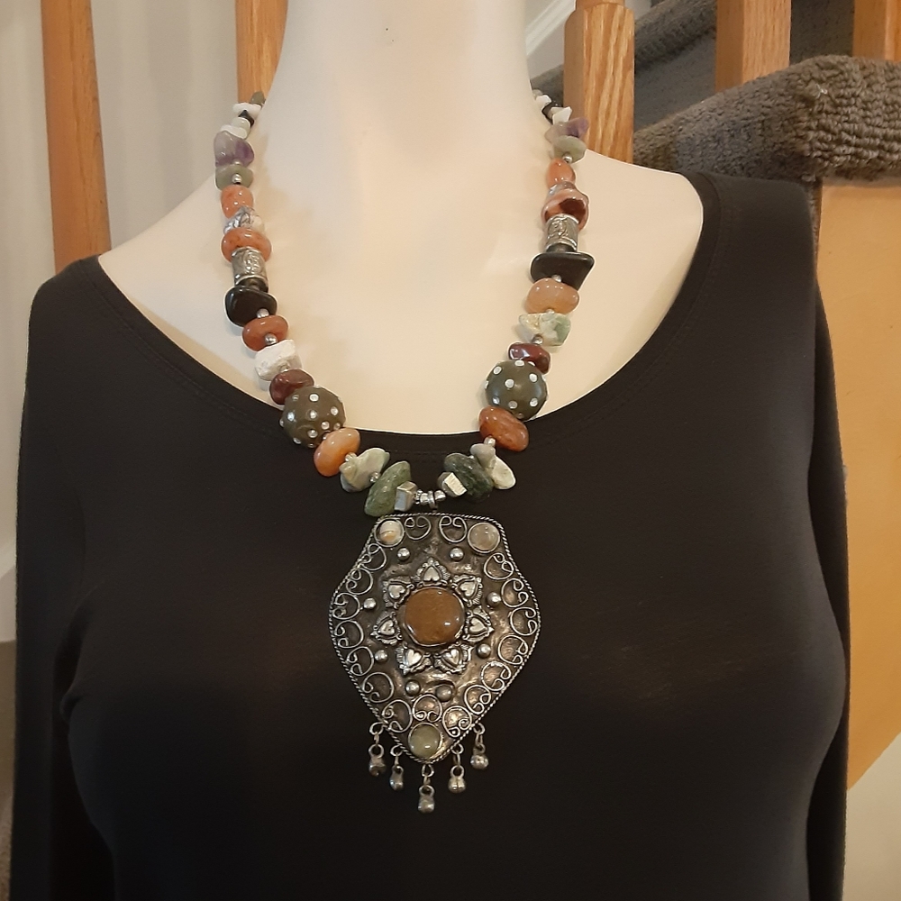 Vintage Gypsy/Boho/Hippie Necklace- Mixed Natural Gemstones- Unisex